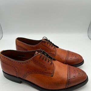 Allen Edmonds Sanford Men Size 9.5 D Tan/Brown Leather Brogue Derby Oxfords USA